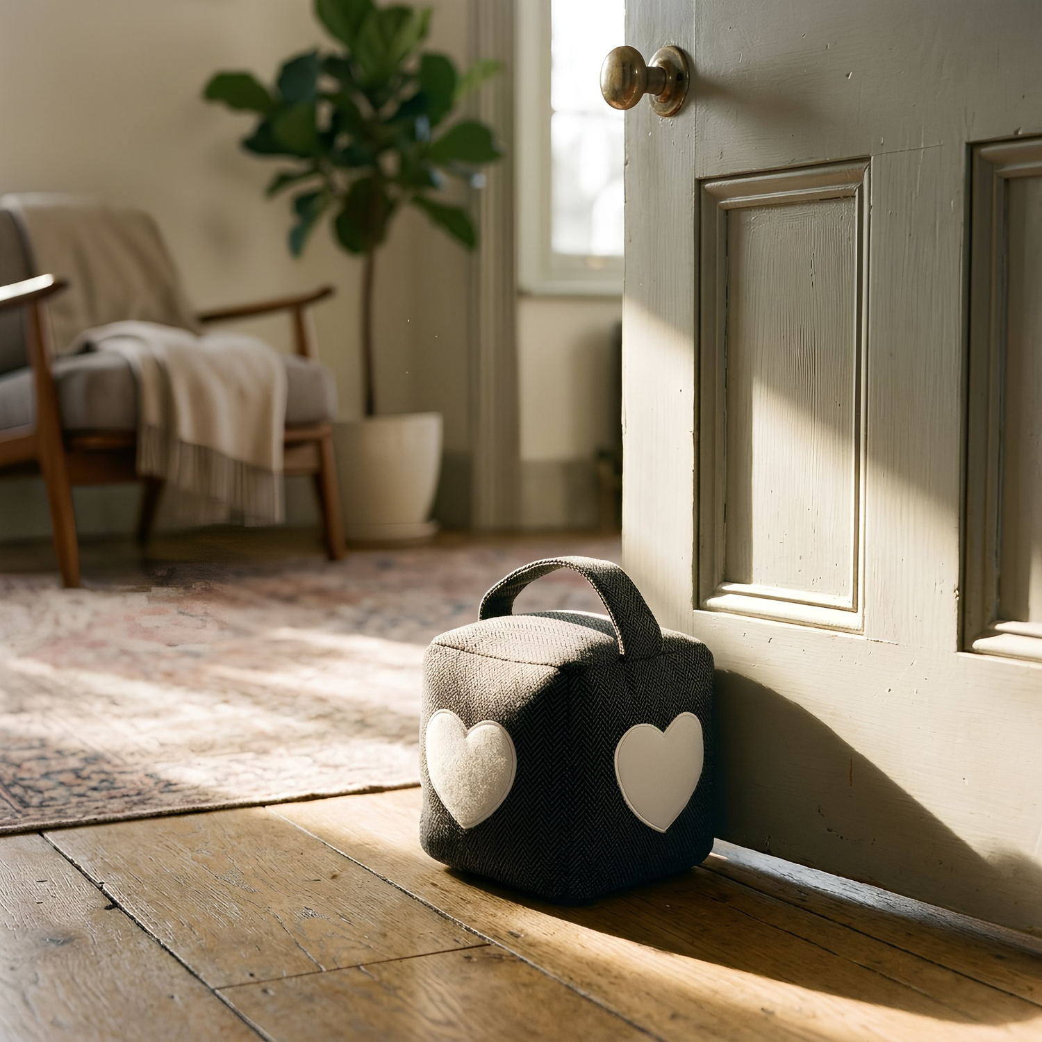 Nicola Spring Fabric Door Stopper - Heart Herringbone
