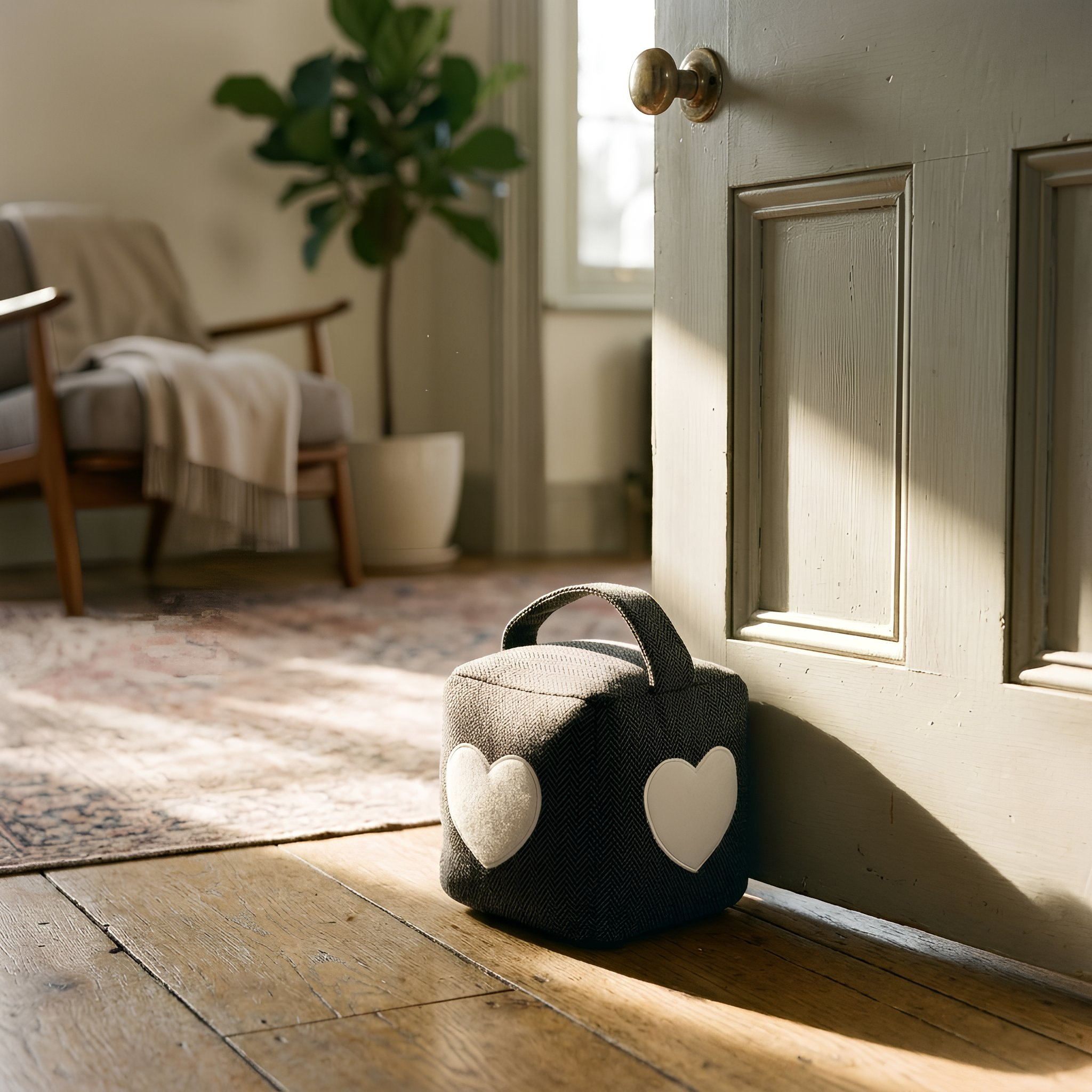 Nicola Spring Fabric Door Stopper - Heart Herringbone