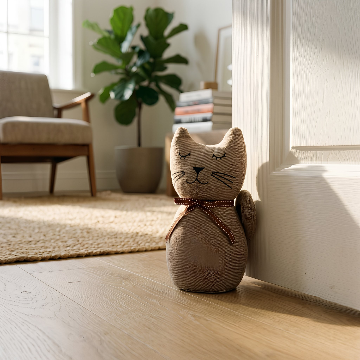 Nicola Spring Jasper the Cat Fabric Household Door Stop - Grey