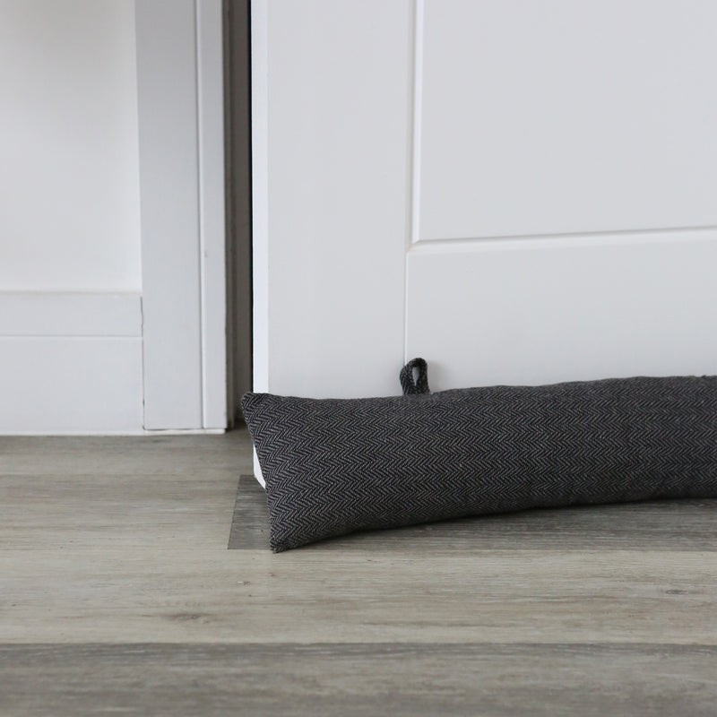 Nicola Spring Fabric Draught Excluder - Grey Herringbone with Hanging Loops