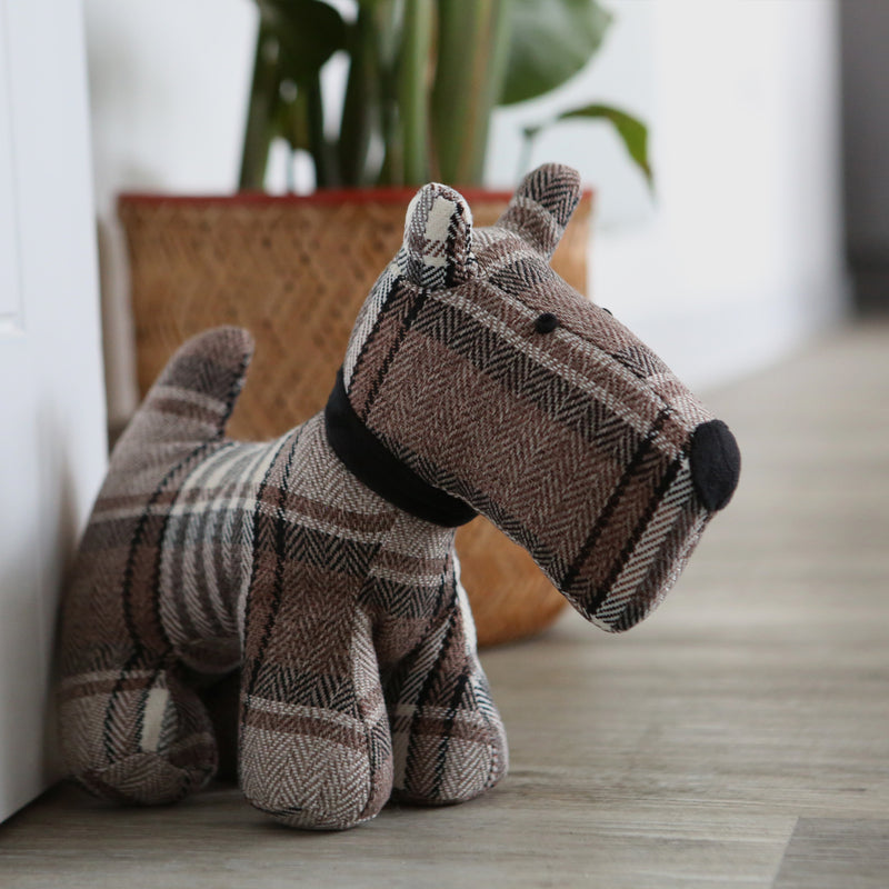 Nicola Spring Bentley the Dog Fabric Household Door Stop - Brown Tartan