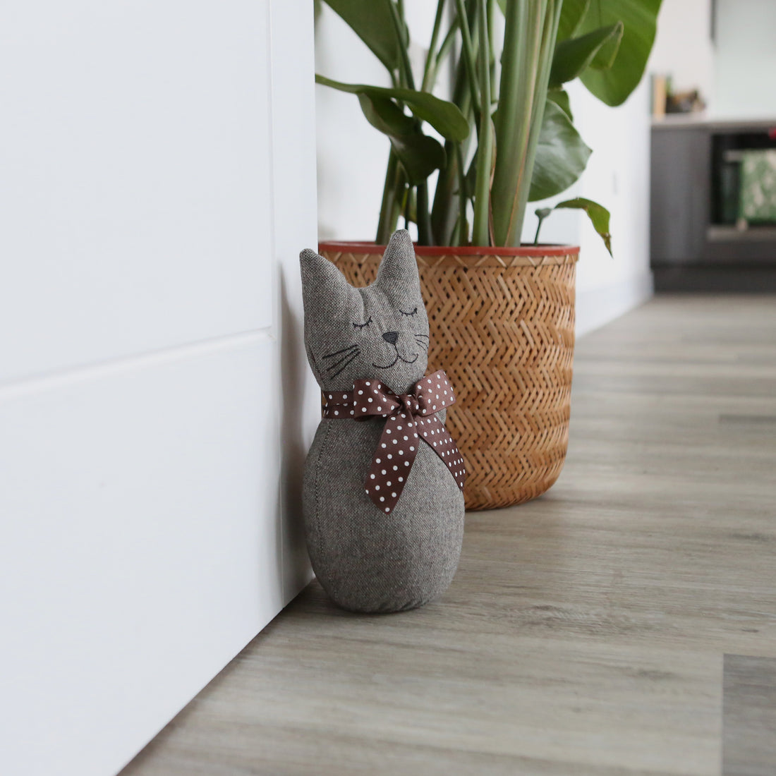 Nicola Spring Jasper the Cat Fabric Household Door Stop - Grey