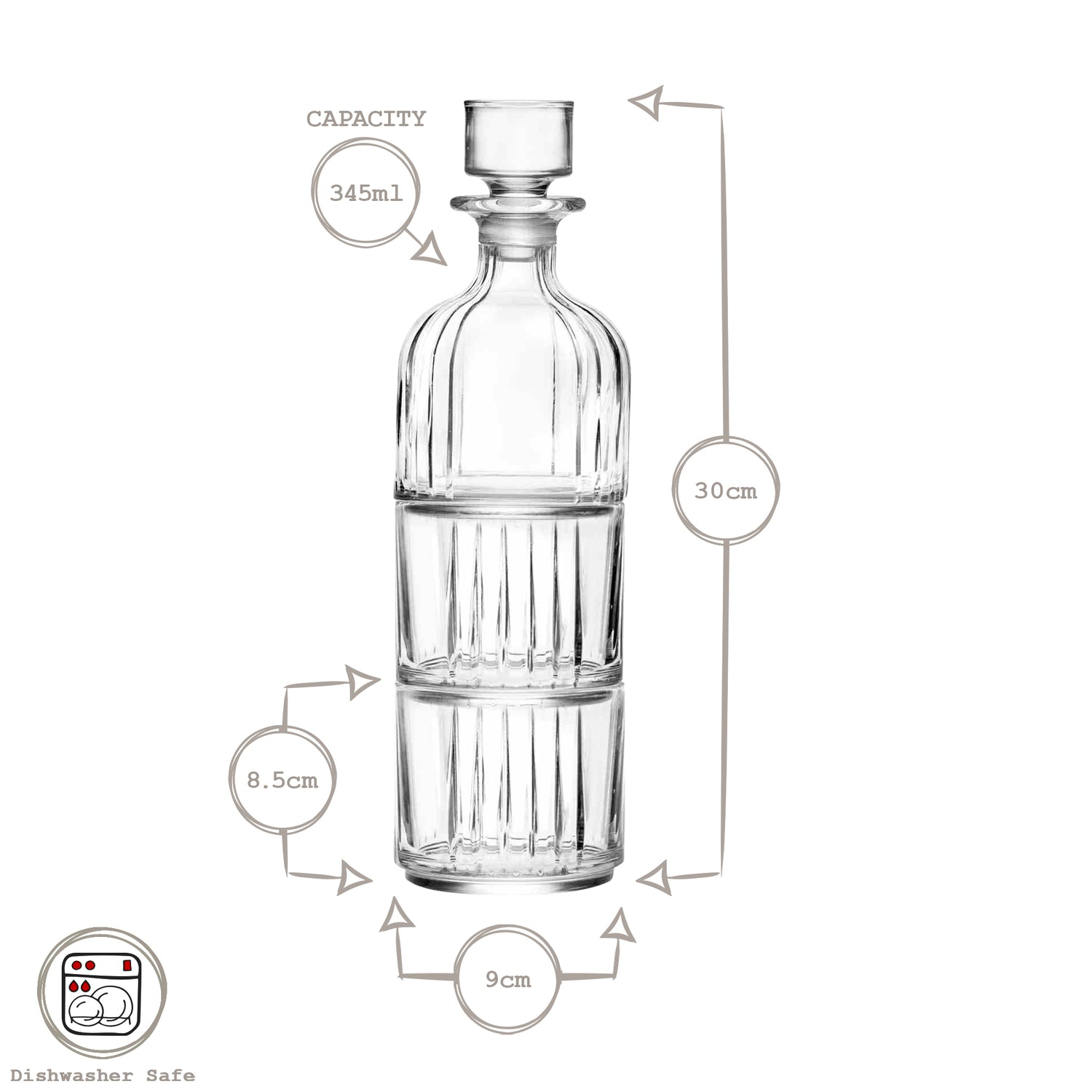 3 Piece 345ml Timeless Combo Stacking Glass Whisky Decanter Set