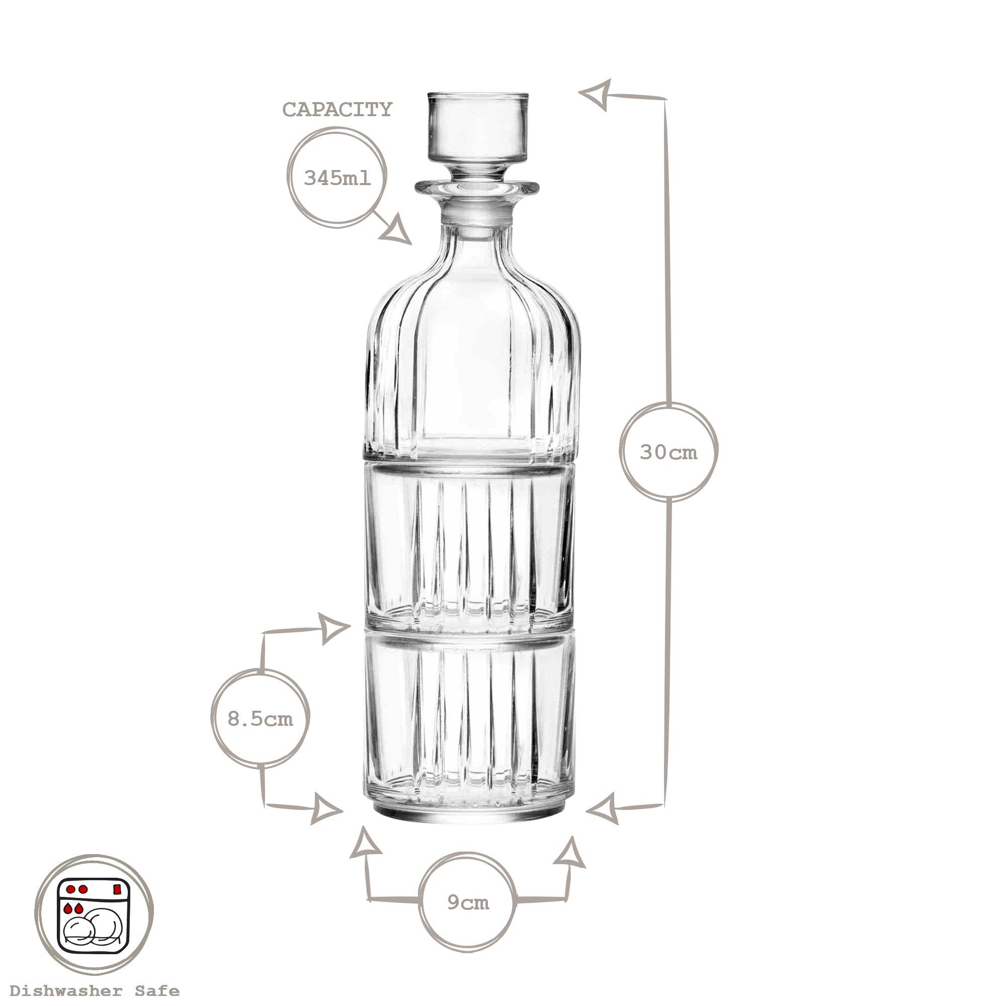 3 Piece 345ml Timeless Combo Stacking Glass Whisky Decanter Set