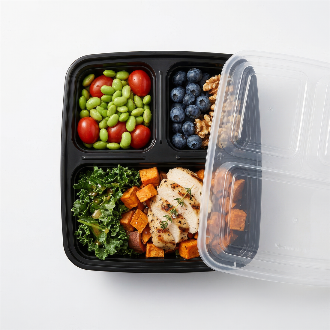 Reusable Meal Prep Containers - 3 Compartments (975ml) - Pack of 10