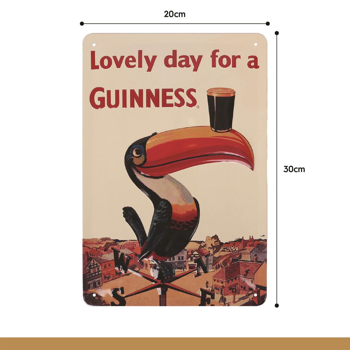 Guinness Toucan Weathervane Metal Tin Sign - 20 x 30cm - Cream