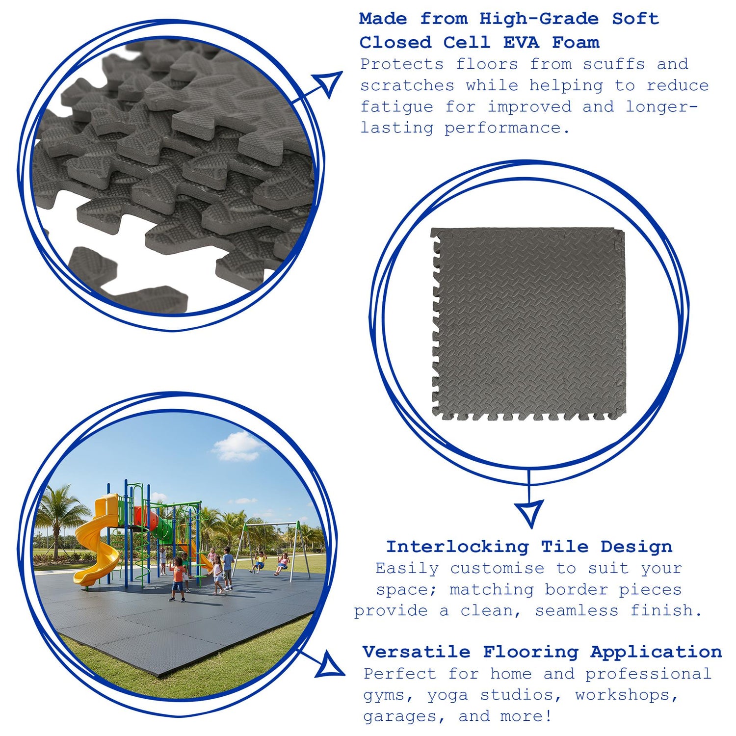 Interlocking Gym Flooring Mats - 60 x 60cm - Pack of 4