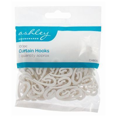 Plastic Curtain Hooks - White - Pack of 100 - By Ashley