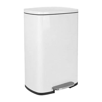50L Square Stainless Steel Kitchen Pedal Bin - White