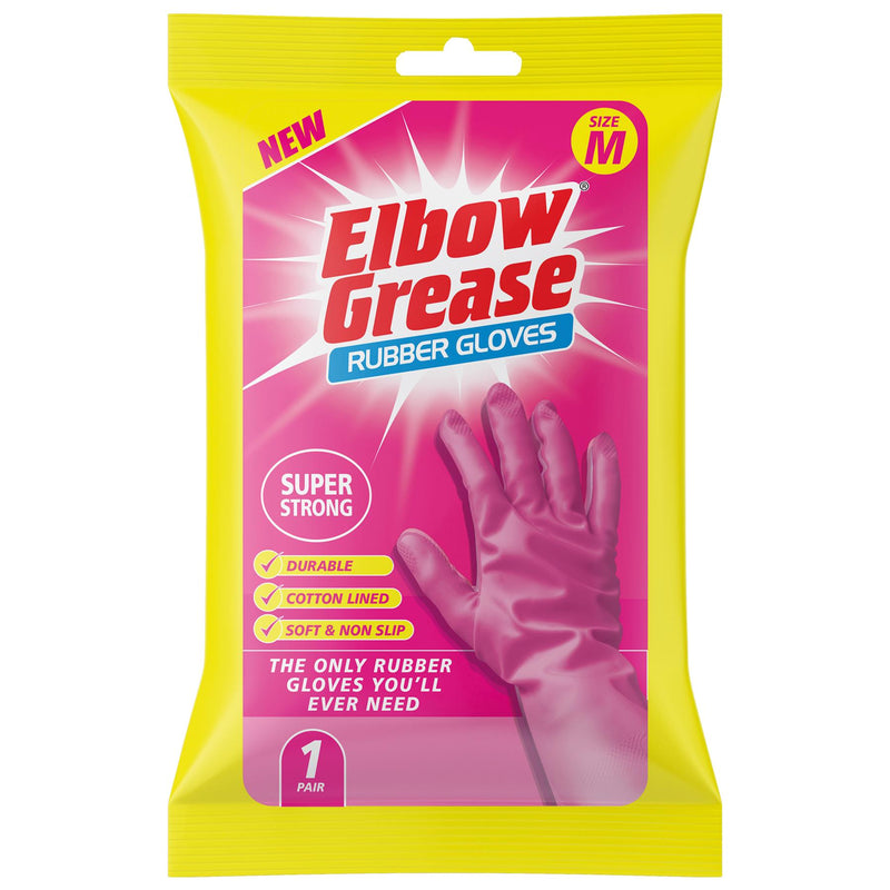 Super Strong Rubber Cleaning Gloves - Medium - Pink - By Elbow Grease