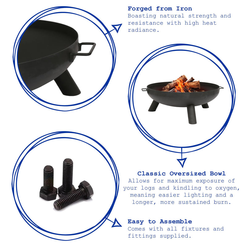 Round Iron Fire Pit - 59.5cm - Black - By Hammer & Tongs