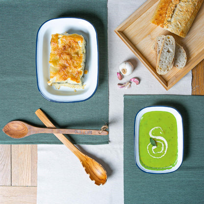 16 x 12cm White Enamel Pie Dish - Navy