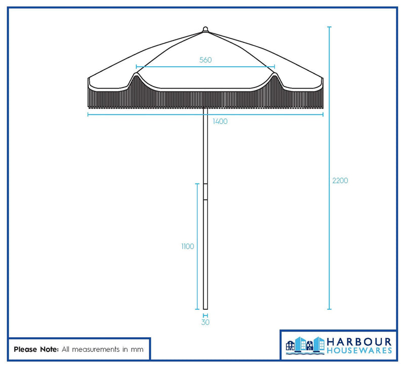 1.4M Wooden Garden Parasol with Tassel Fringe