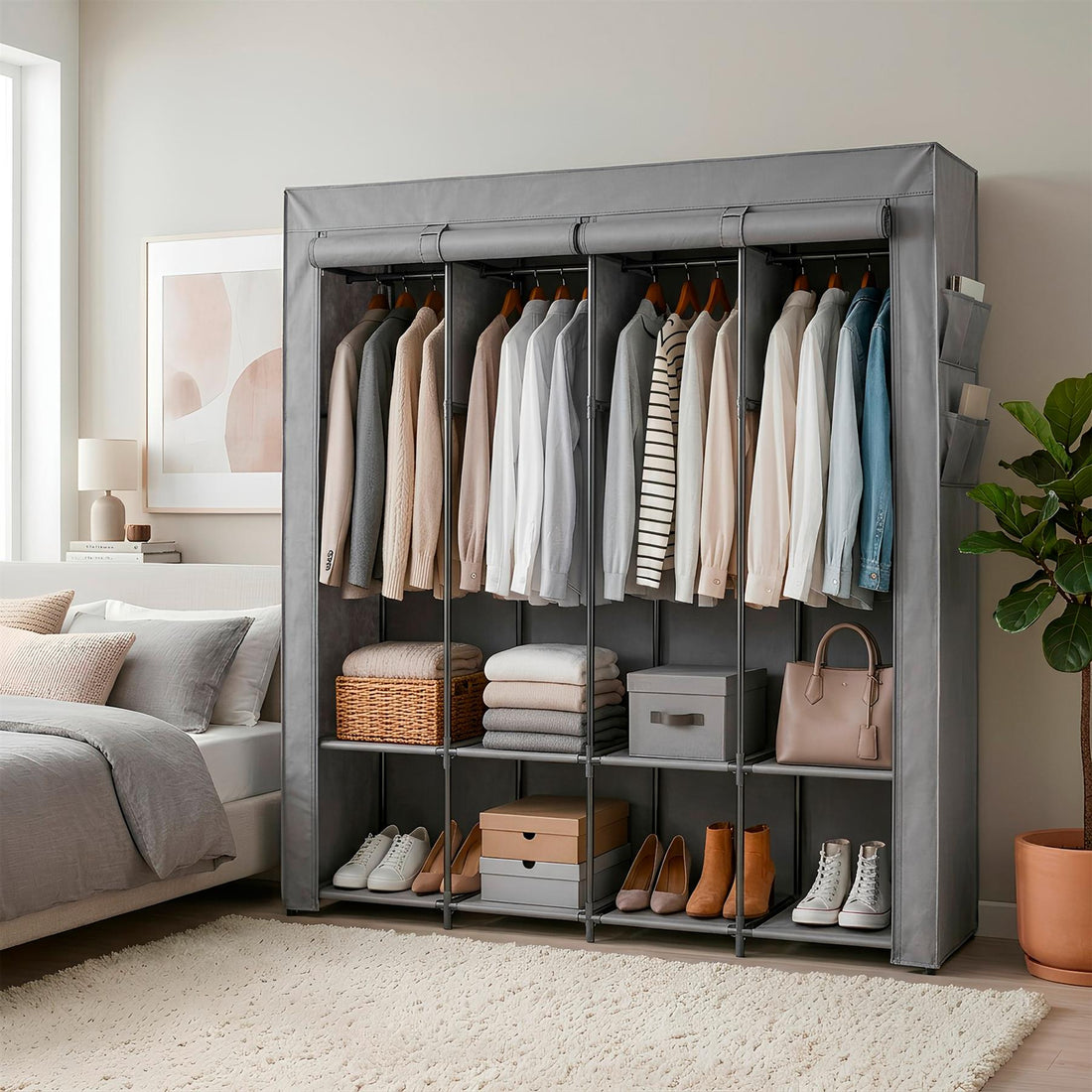 Portable Fabric Wardrobe - 170 x 45 x 167cm - Grey