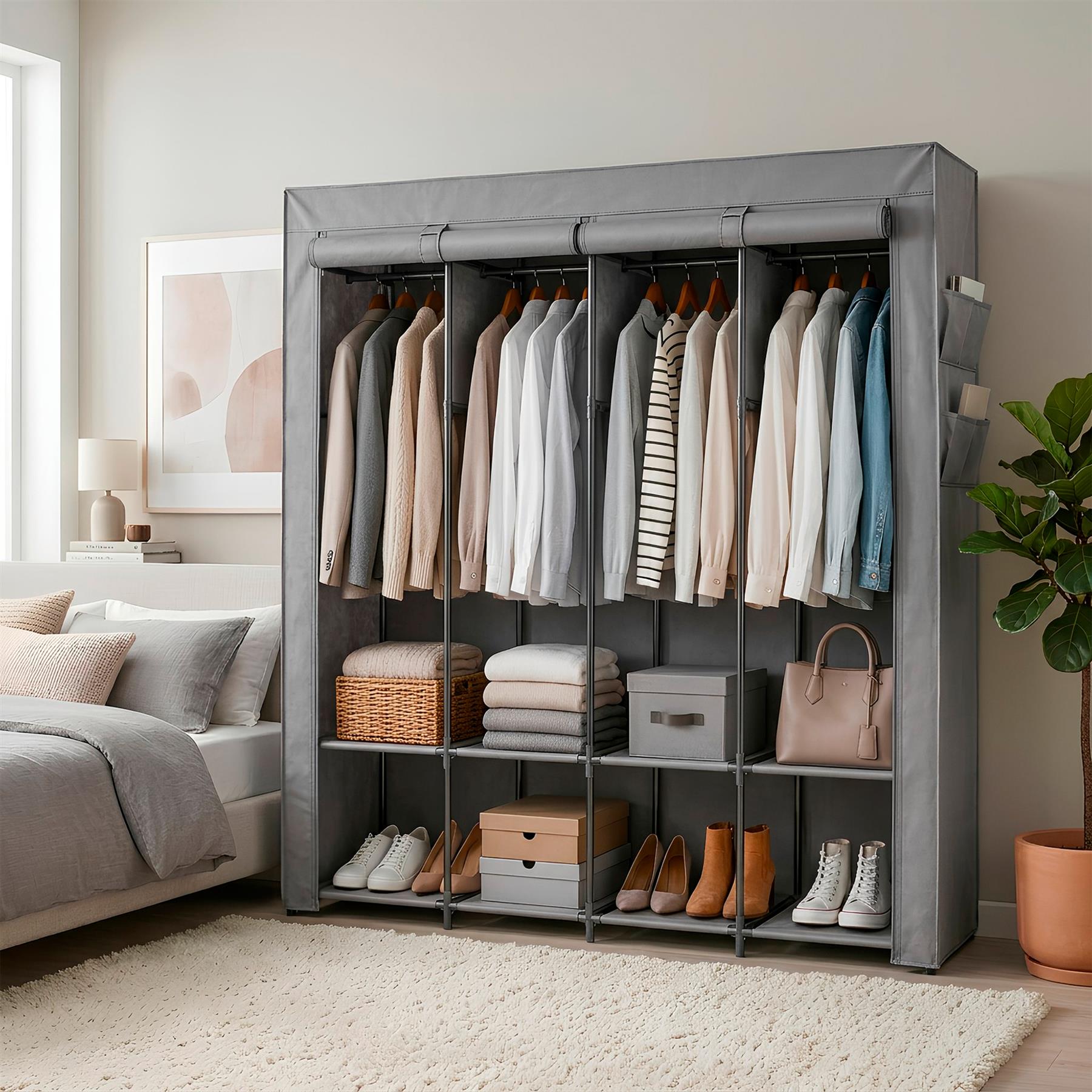 Portable Fabric Wardrobe - 170 x 45 x 167cm - Grey