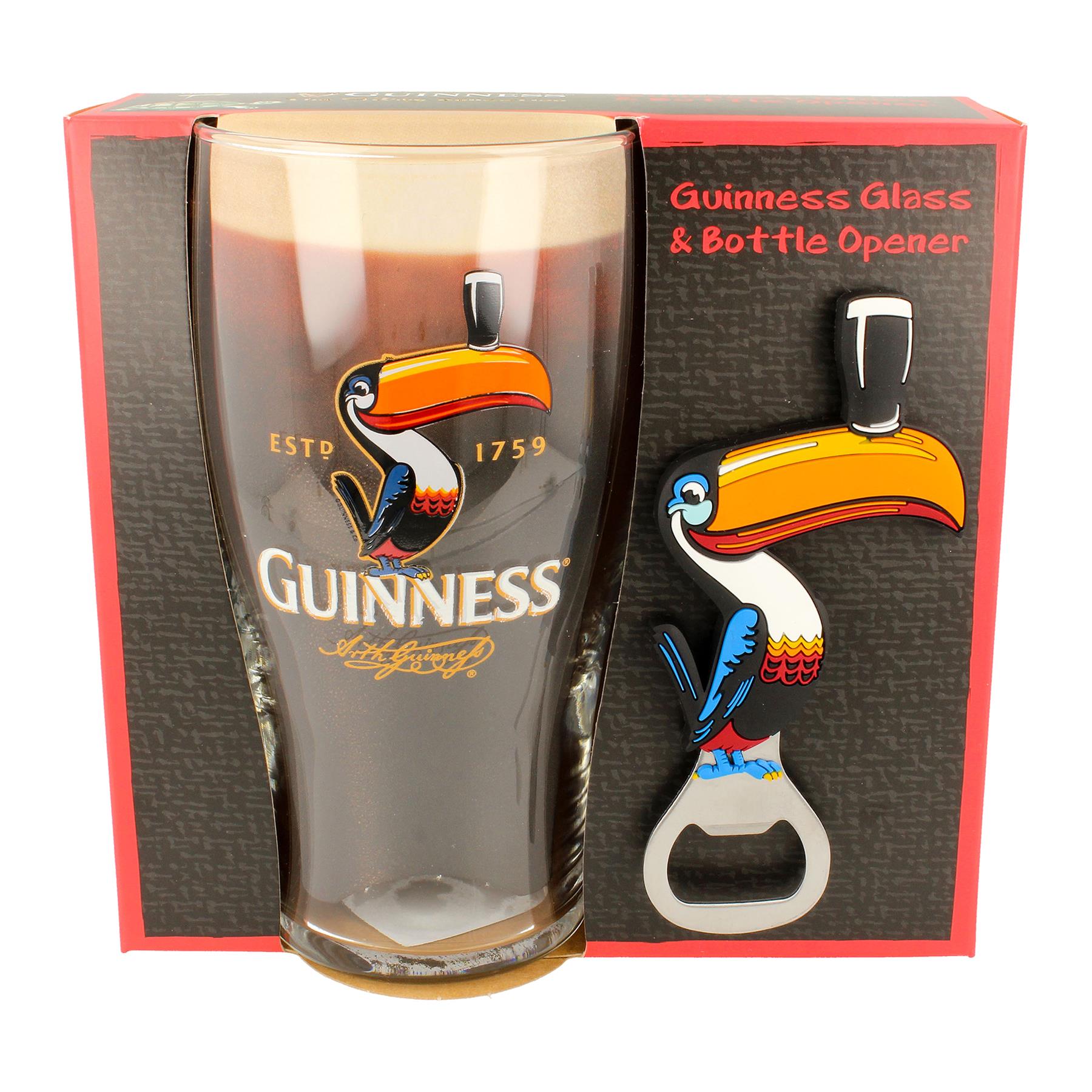Guinness 2pc Toucan Pint Glass with Bottle Opener Set