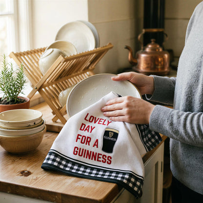 Guinness Tulip Pint Glass Waffle Tea Towel - 48 x 65cm - White/Black