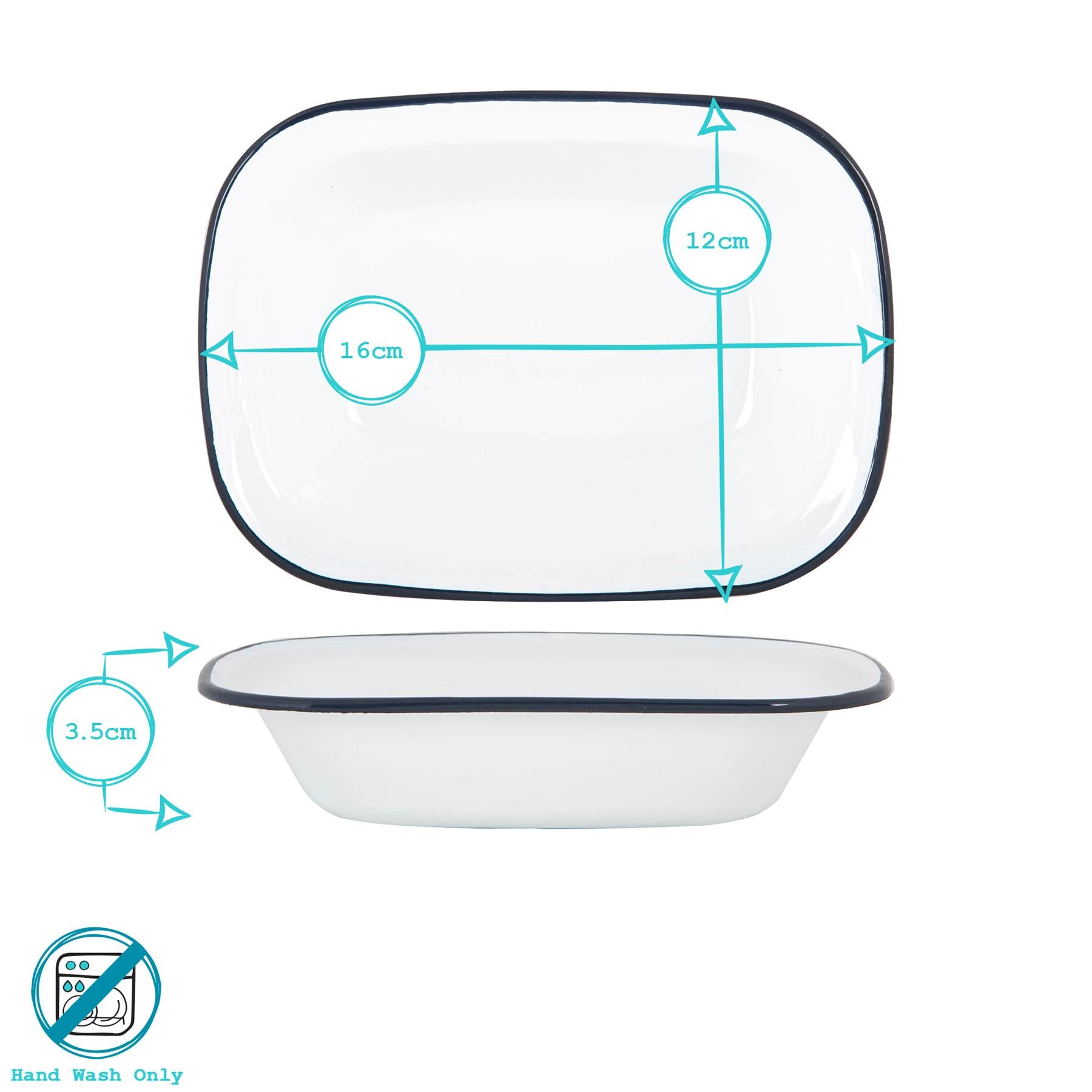 16 x 12cm White Enamel Pie Dish - Navy