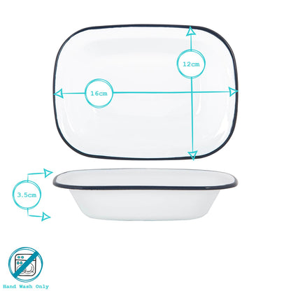 16 x 12cm White Enamel Pie Dish - Navy