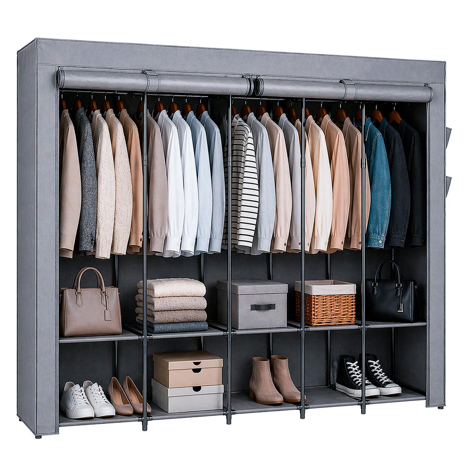 Portable Fabric Wardrobe - 211 x 45 x 167cm - Grey