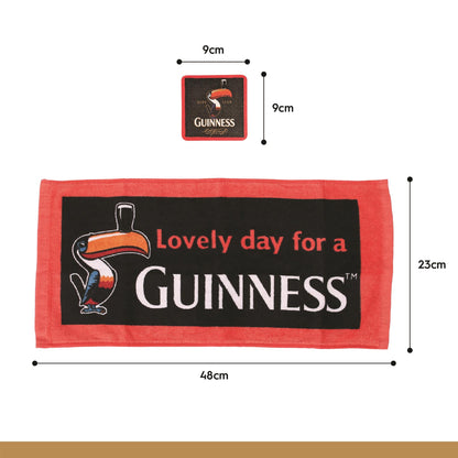 Guinness Toucan Bar Towel &amp; Coasters Set - 23 x 48cm - Black/Red