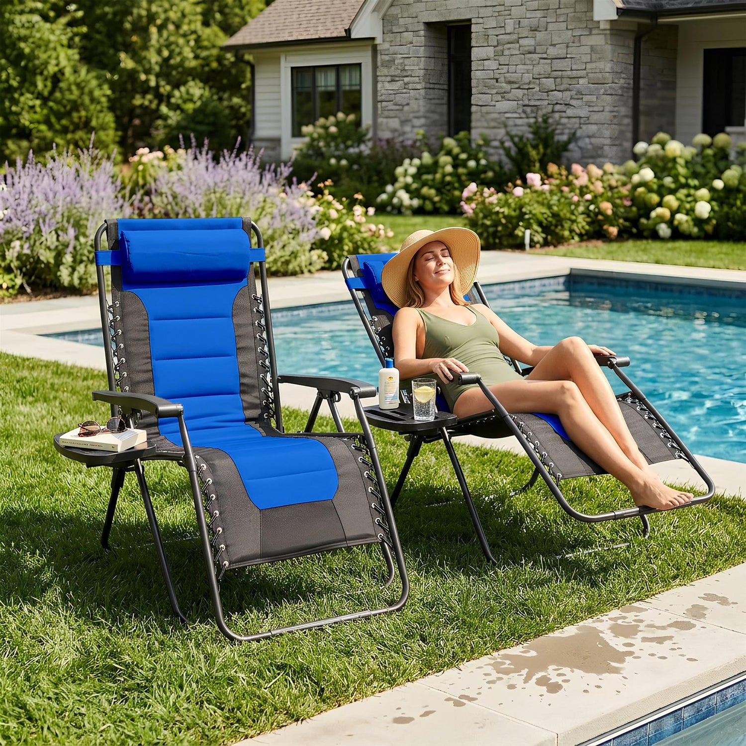 2 Piece Padded Zero Gravity Chair Set - Navy