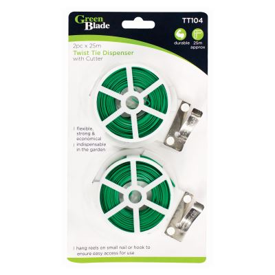 2pc Green Twist Tie Dispenser &amp; Cutter Set - 25m - By Green Blade