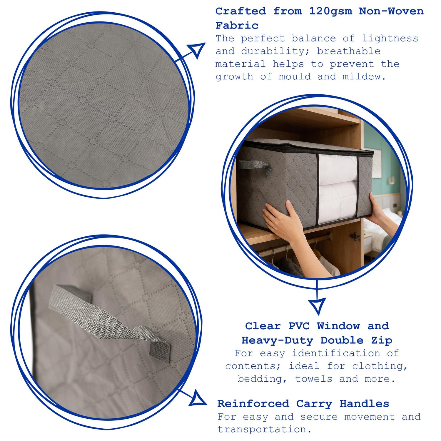 95 Litre Clothes Storage Bags with Lid - Grey - Pack of 5