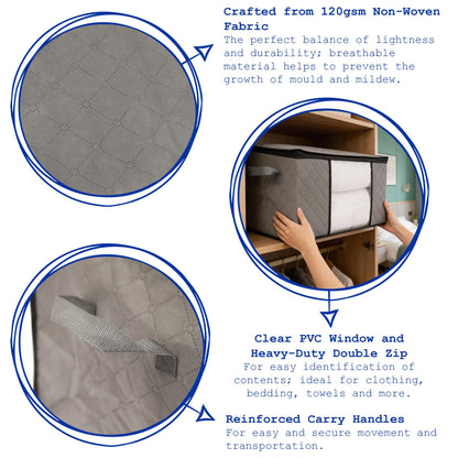 95 Litre Clothes Storage Bags with Lid - Grey - Pack of 5