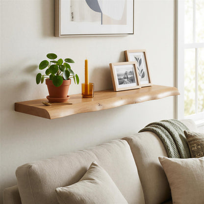 Wooden Live Edge Floating Shelf - 80cm - Light Oak