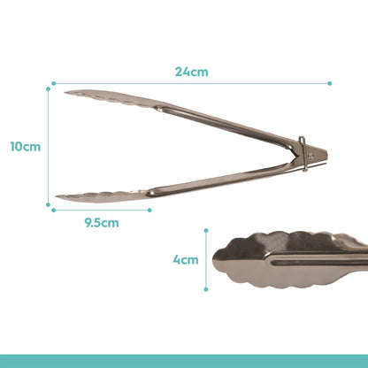 All-Purpose Stainless Steel Kitchen Tongs - 24cm