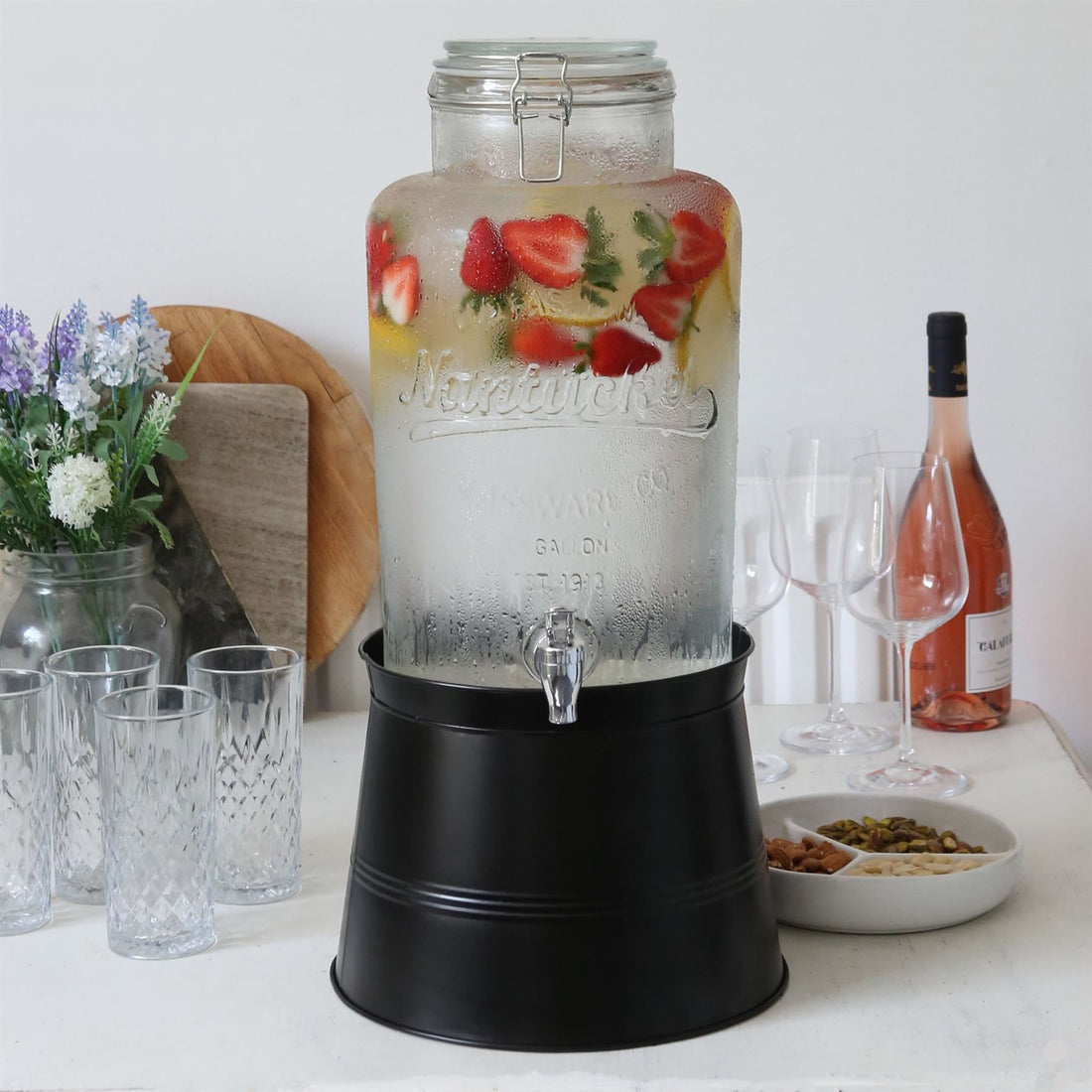 8.7L Glass Drinks Dispenser with Tap &amp; Bucket Stand