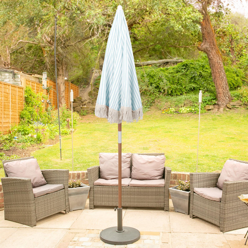 1.4M Wooden Garden Parasol with Tassel Fringe