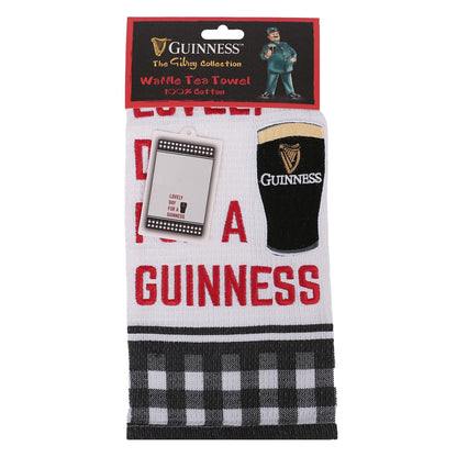 Guinness Tulip Pint Glass Waffle Tea Towel - 48 x 65cm - White/Black