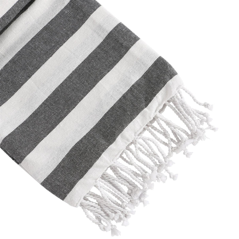 100% Cotton Turkish Beach Towel - 170cm x 90cm - Charcoal Stripe - By Nicola Spring