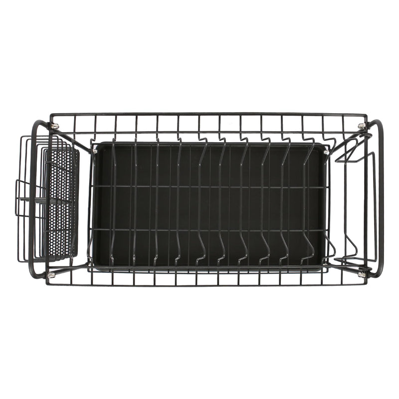 Metal 2-Tier Dish Drainer Rack with Drip Tray - Black