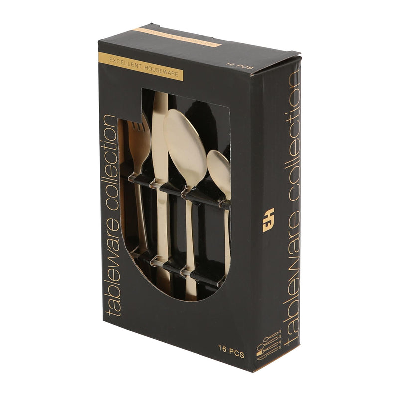 16pc Stainless Steel Cutlery Set - Gold - By Excellent Houseware