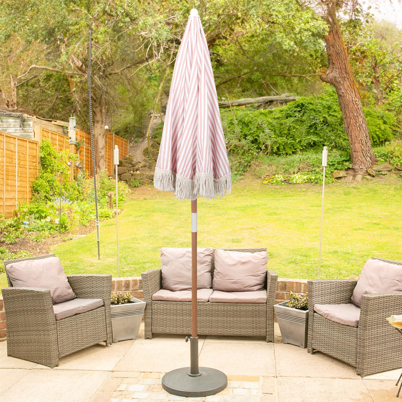 1.4M Wooden Garden Parasol with Tassel Fringe