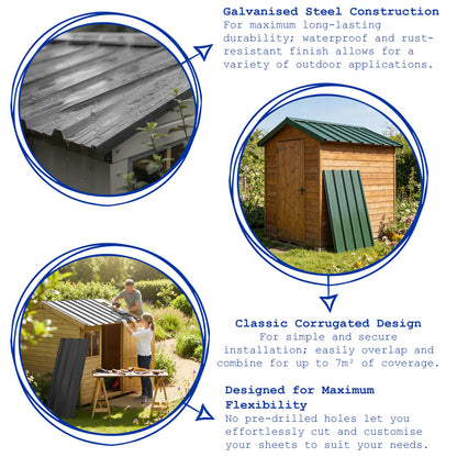 Corrugated Metal Roofing Sheets - 110 x 46cm - Anthracite - Pack of 14