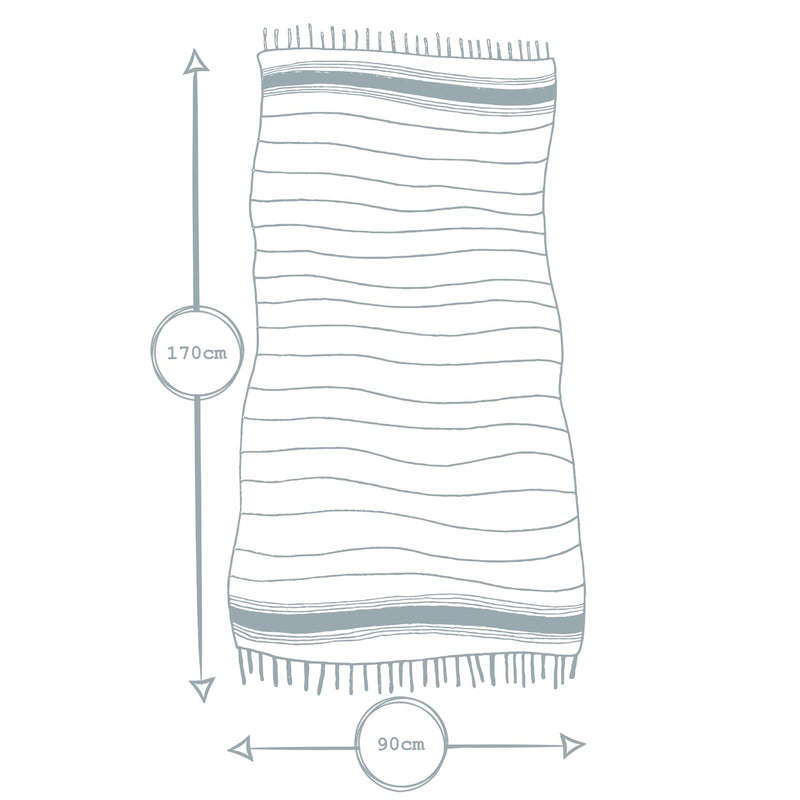 100% Cotton Turkish Beach Towel - 170cm x 90cm - Charcoal Stripe - By Nicola Spring