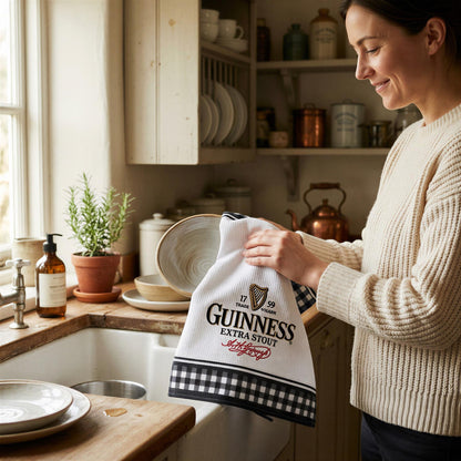 Guinness Label Waffle Tea Towel - 48 x 65cm - White/Black