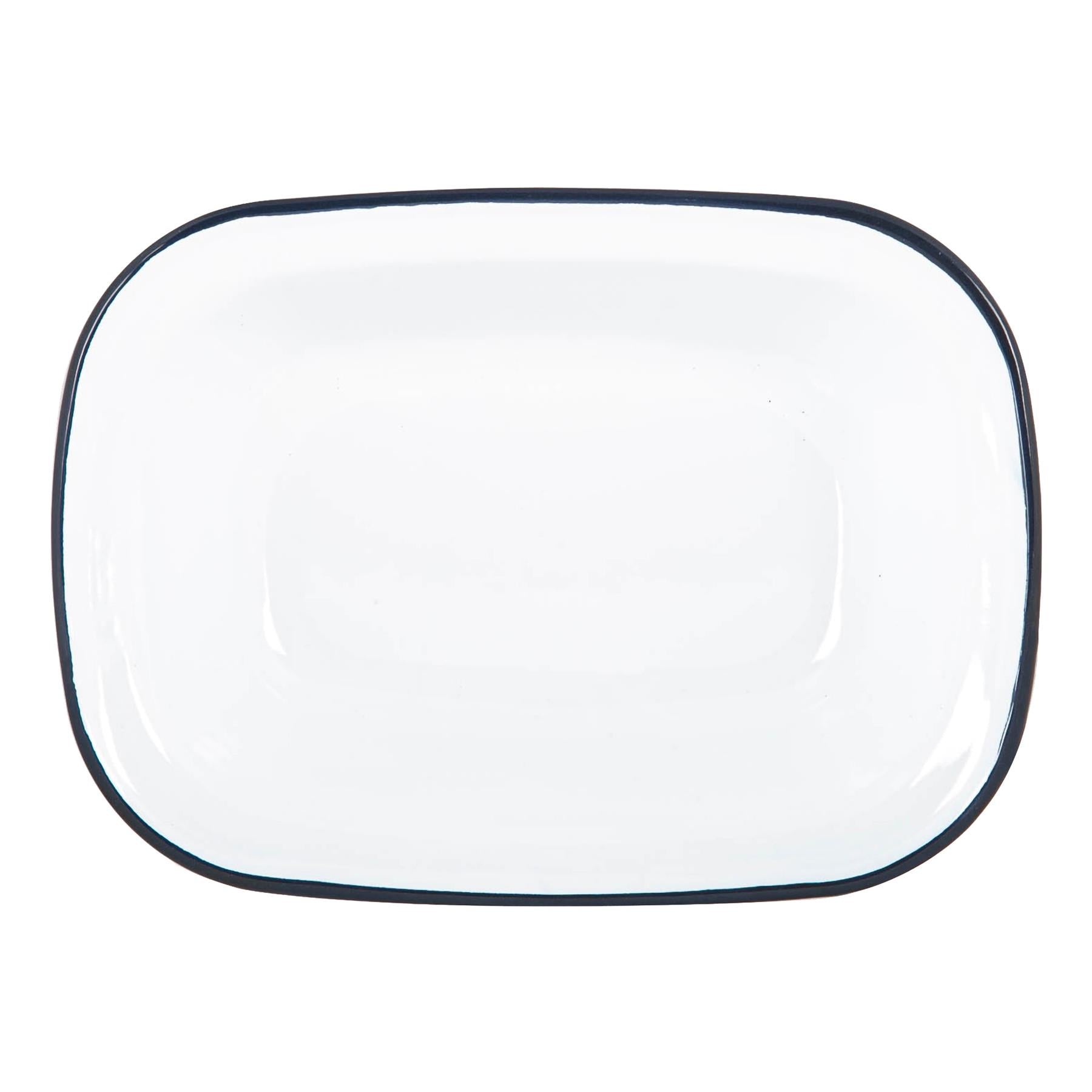 16 x 12cm White Enamel Pie Dish - Navy