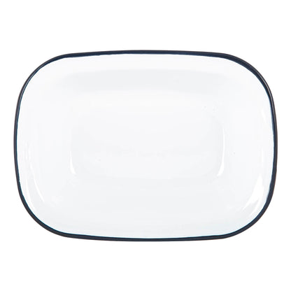 16 x 12cm White Enamel Pie Dish - Navy