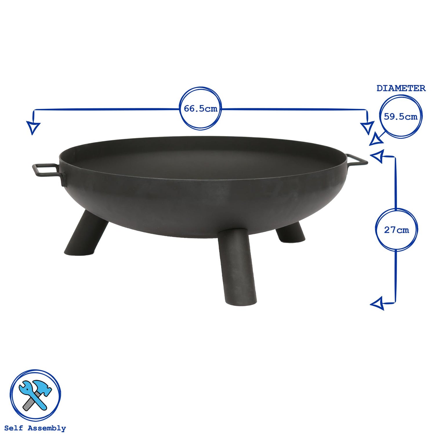 Round Iron Fire Pit - 59.5cm - Black