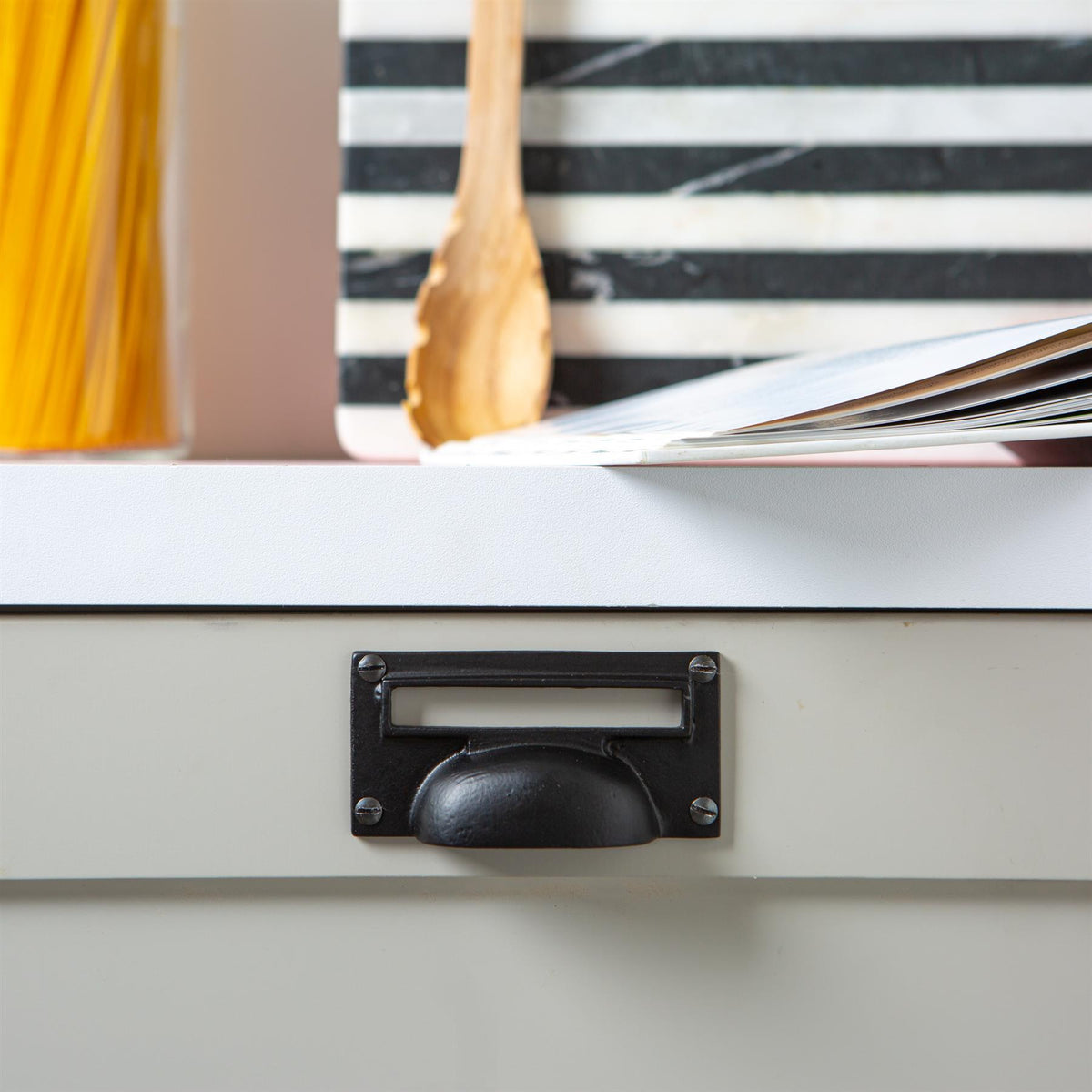 Filing Cabinet Drawer Pull with Card Frame - W100 x H50mm - Brass