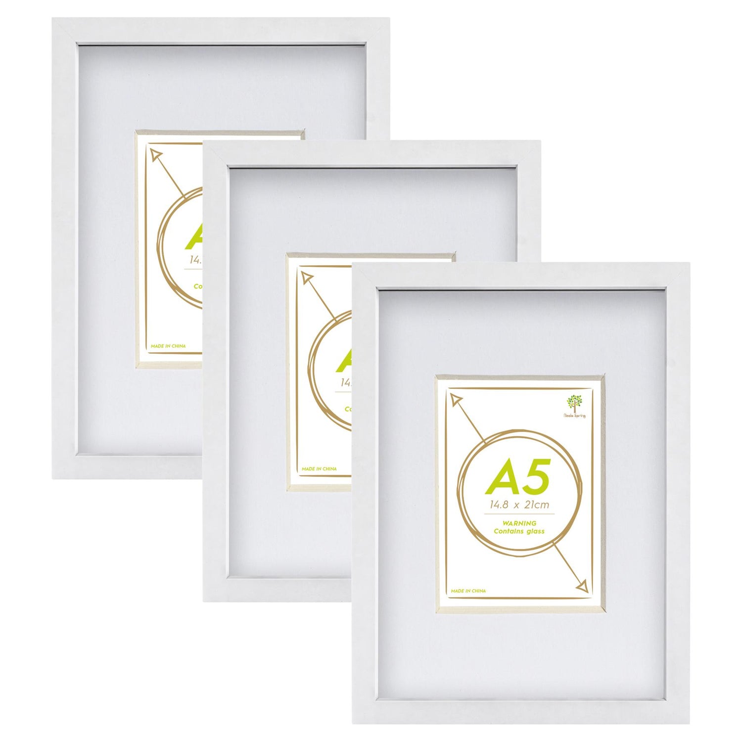 A4 (8" x 12") Photo Frames with A5 Mounts - White - Pack of 3