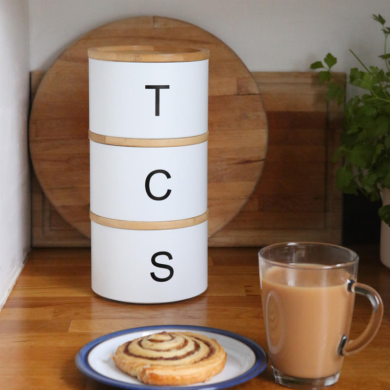 3pc Stacking Tea Coffee Sugar Canister Set with Bamboo Lids