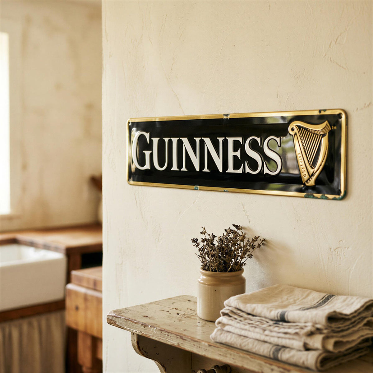 Guinness Contemporary Metal Tin Sign - 50 x 12cm - Black