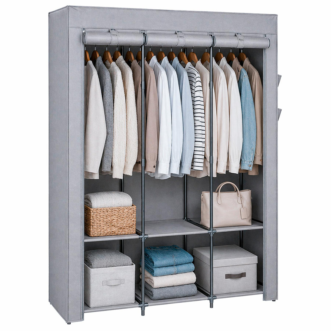Portable Fabric Wardrobe - 130 x 45 x 167cm - Grey