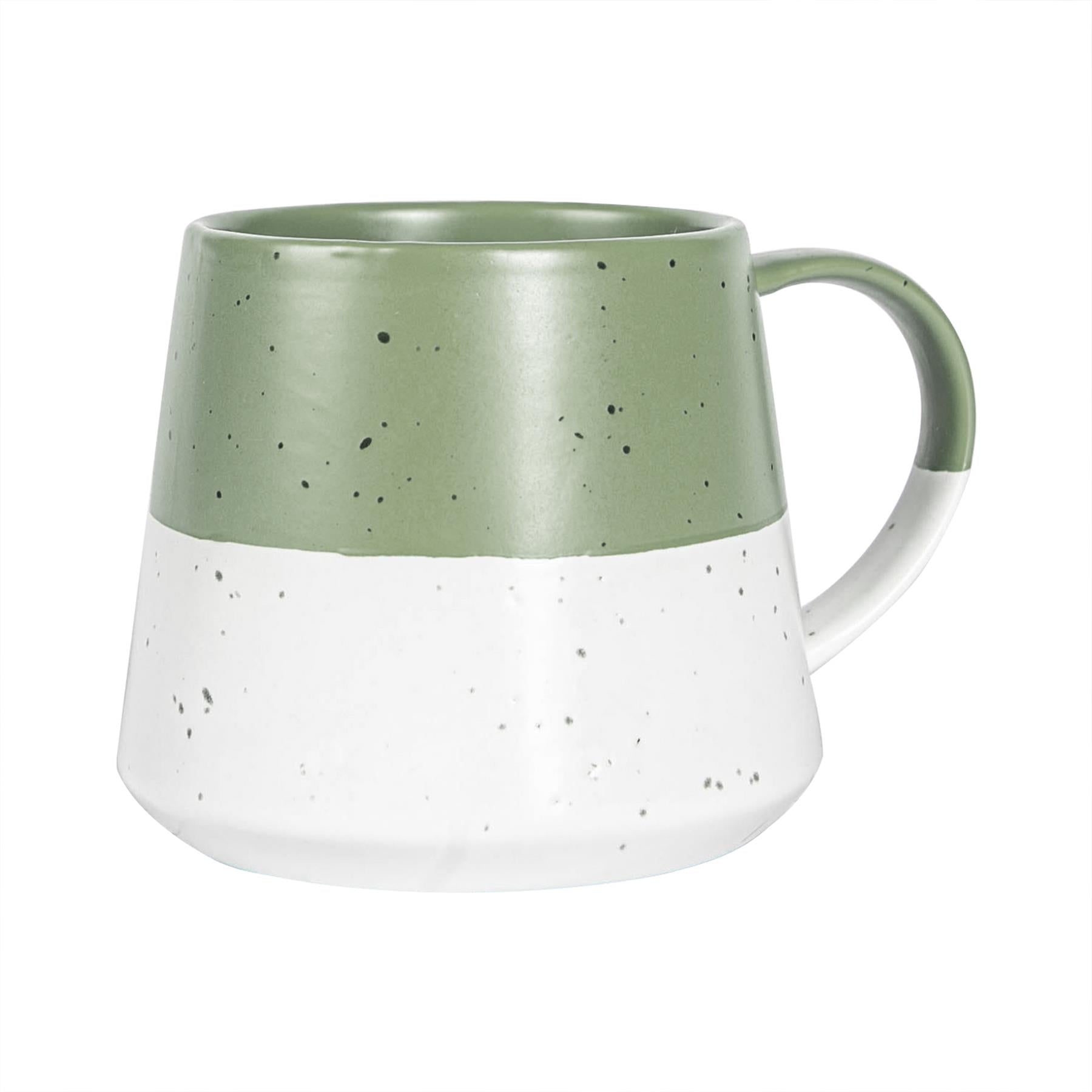 370ml Colour Block Flecked Stoneware Belly Coffee Mug - Green
